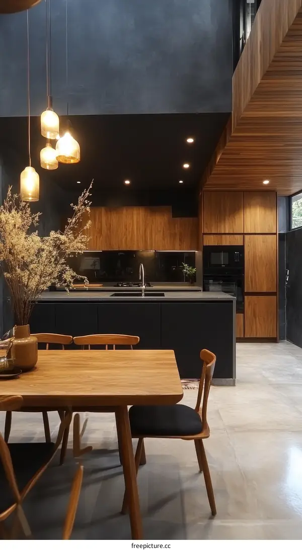 Modern Kitchen Dining Area with Wooden Table