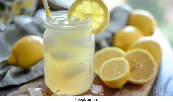 Refreshing Homemade Lemonade with Ice and Lemon Slices