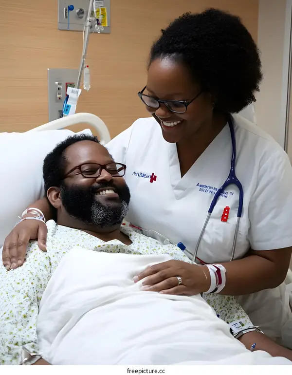 Smiling Doctor Checking On Patient In Hospital