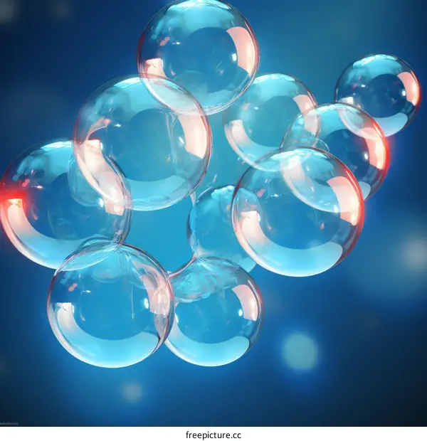 3D rendering of a cluster of blue and red spheres