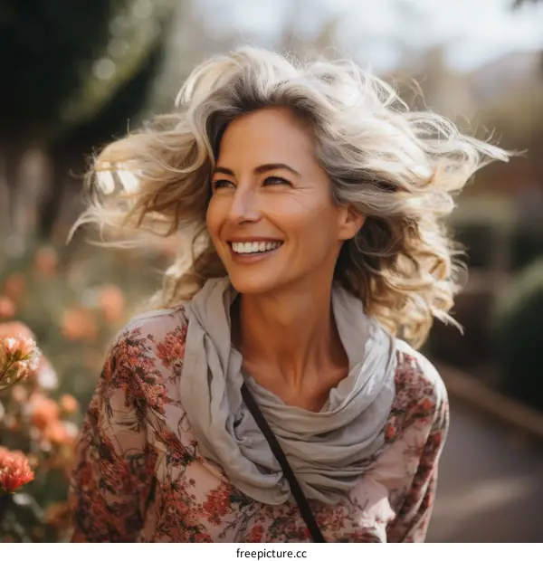 Portrait of a smiling woman with long blond hair
