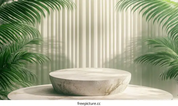 Modern Minimalist Marble Display Podium with Tropical Plants