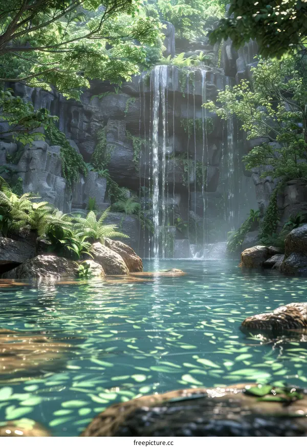 Cascading Waterfall in the Lush Green Jungle