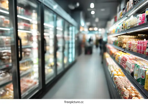 Grocery Store Aisles Filled with Food Products and People