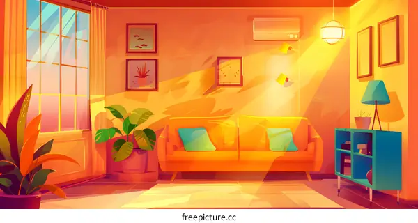 Orange Living Room Interior Design Illustration