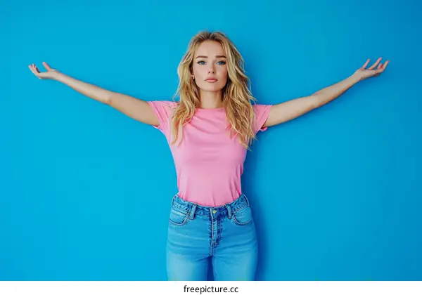 Young Woman Posing Against a Blue Background