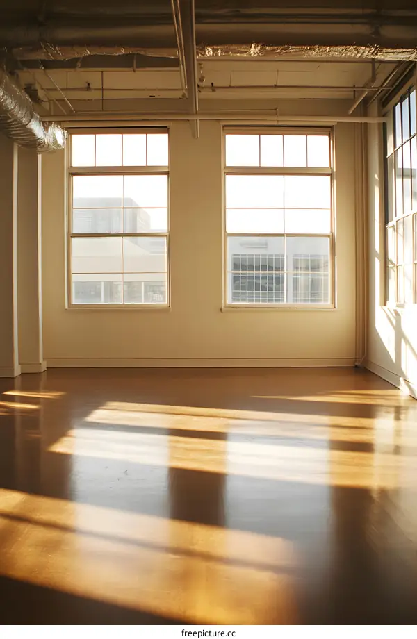 Empty Room with Large Windows and Sunlight Streaming In