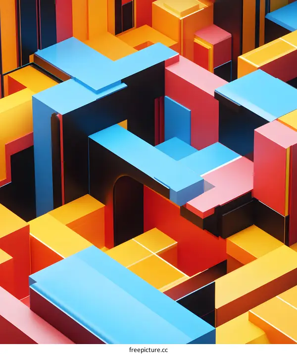 Abstract Geometric Shapes in Blue, Red, Yellow, and Black