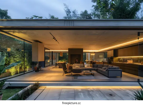 Modern House With Open Floor Plan And Large Windows