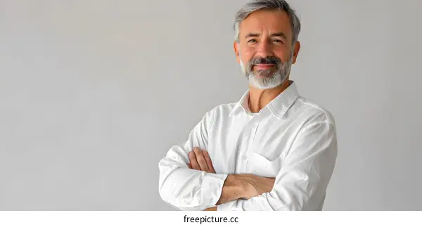 Smiling businessman with crossed arms