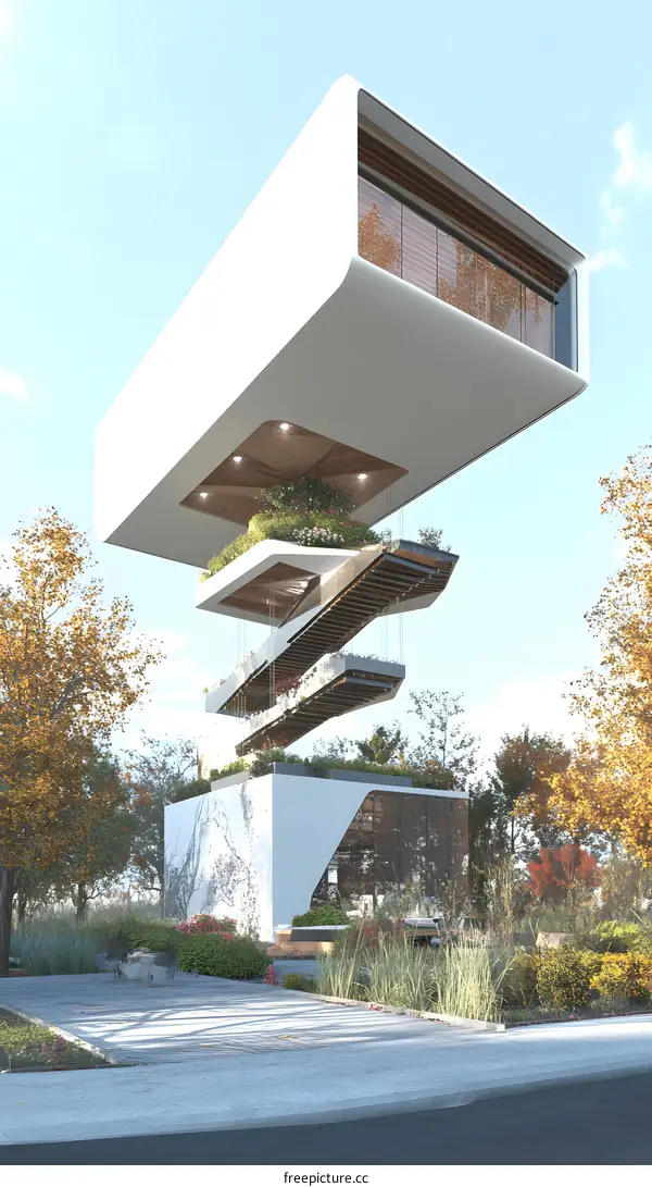 Modern Architecture with Suspended Gardens and Stairs
