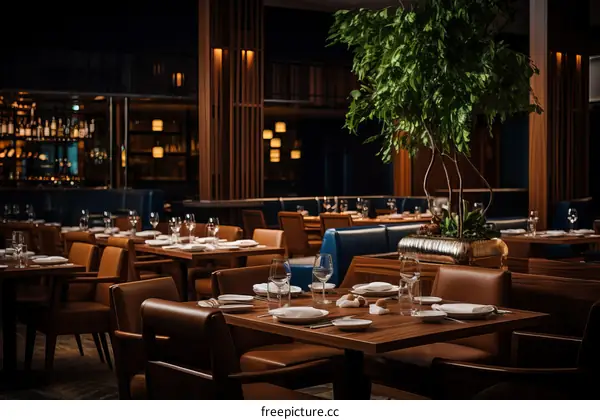 Fine dining restaurant with elegant table settings