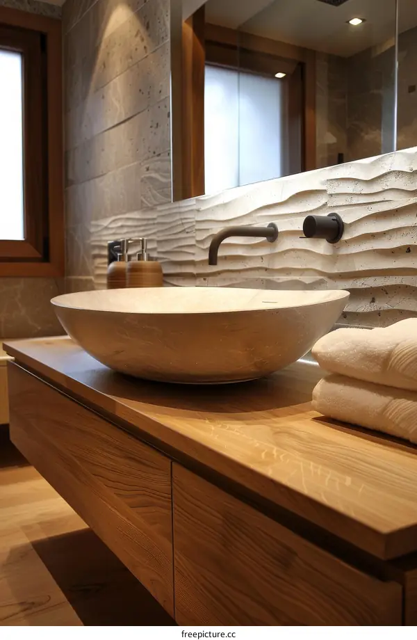 Modern Bathroom Vanity with Natural Stone Sink