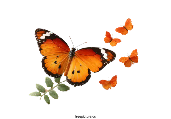 [Transparent Background PNG]Beautiful Orange Butterfly with  Small Butterflies Background
