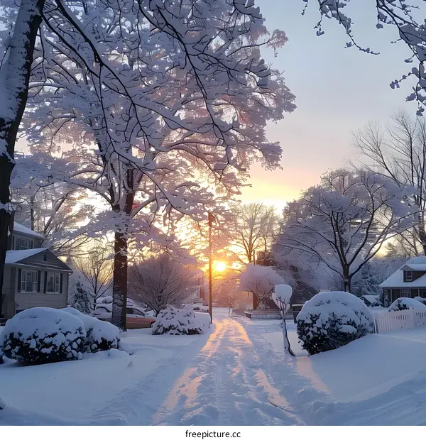 Snowy Sunrise Neighborhood
