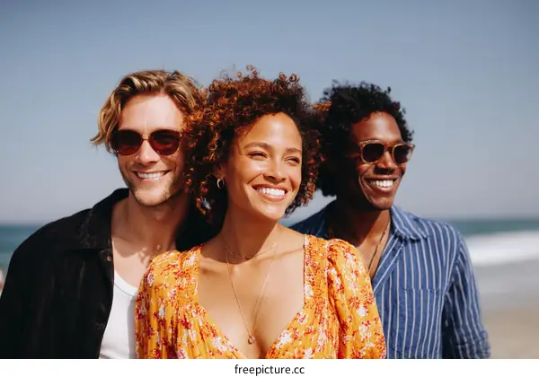 Three Diverse Friends Enjoying a Beach Day