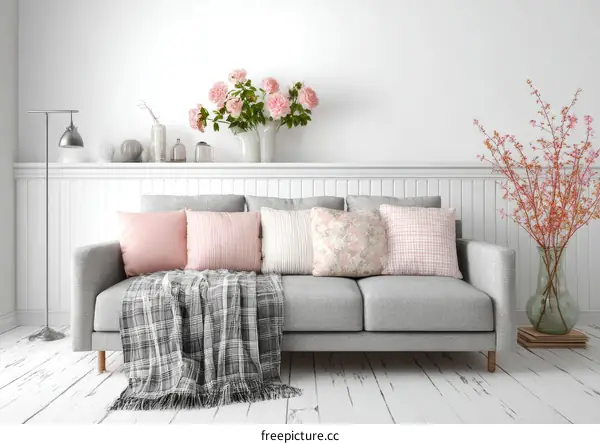 Cozy Living Room with Soft Pink Accents