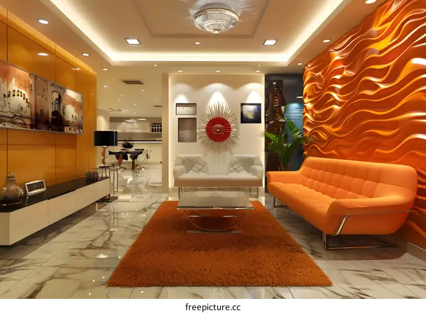 Orange modern living room interior design