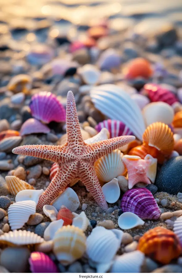 Seashells and Starfish Adorning the Beach