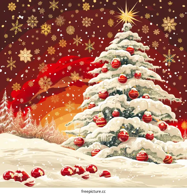 Snowy Christmas Tree in Winter Wonderland