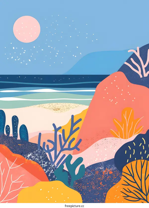 Abstract Colorful Beach Landscape Illustration