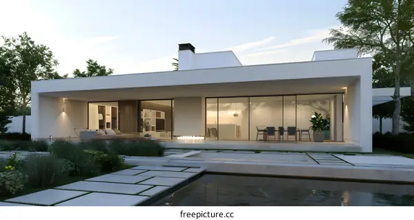 Modern House Exterior With Pool and Landscaping