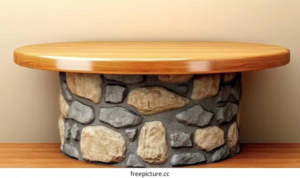 Wooden Table with Stone Base Display Stand