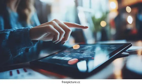 Woman using digital tablet displaying data