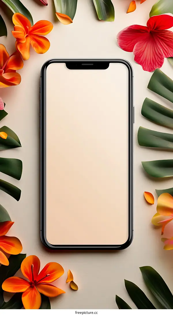 Tropical Flower and Phone Mockup