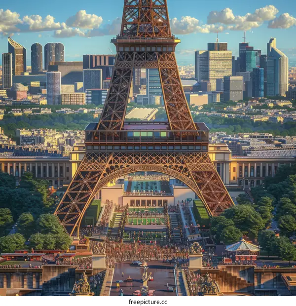 A Crowd of People Gathered at the Eiffel Tower