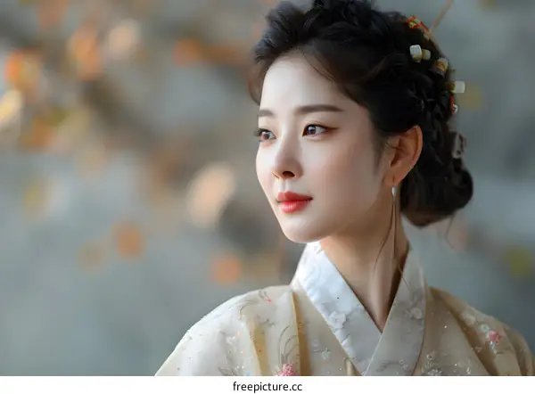 Portrait of a beautiful Korean woman in traditional Korean dress