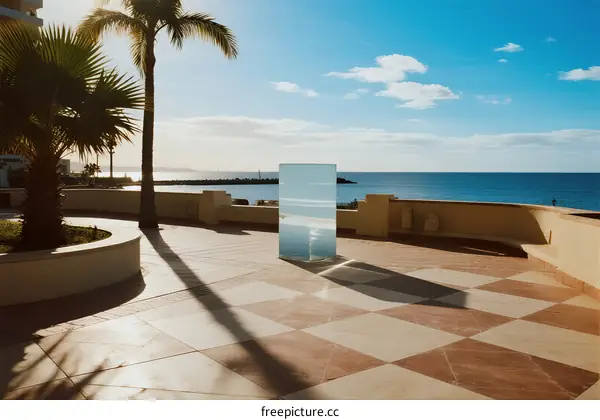 A scenic coastal area with clear blue sky and ocean view