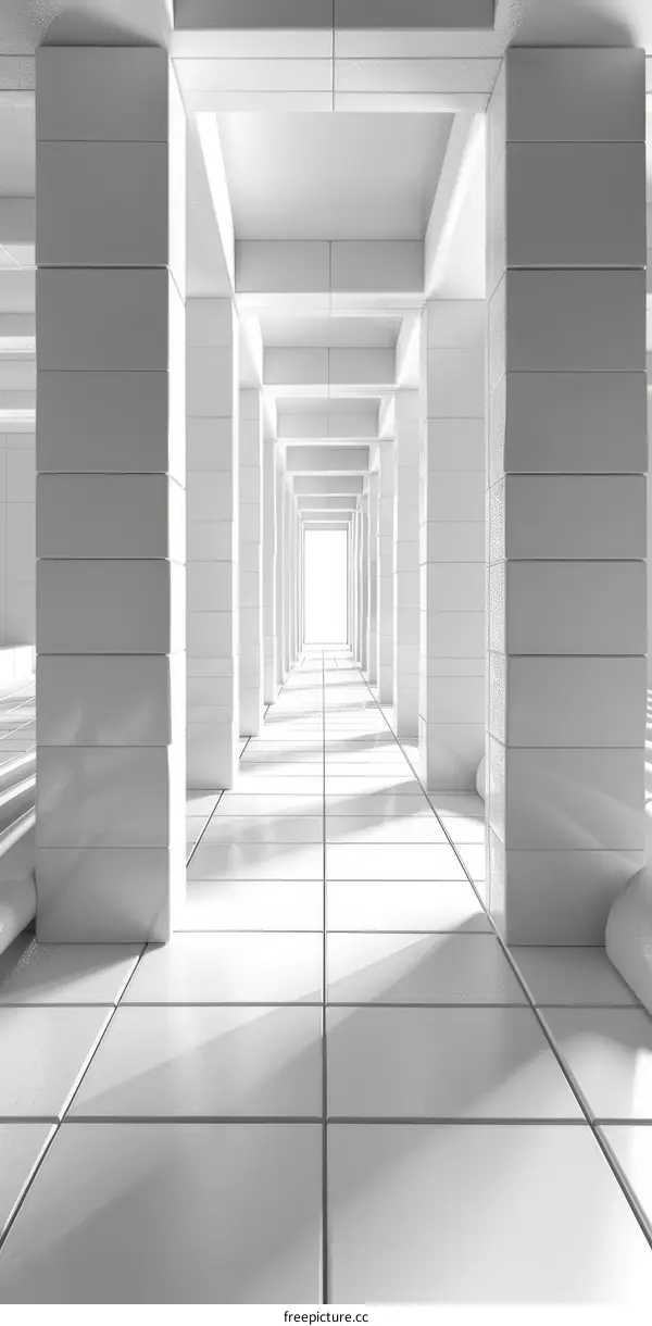 Futuristic White Column Hallway