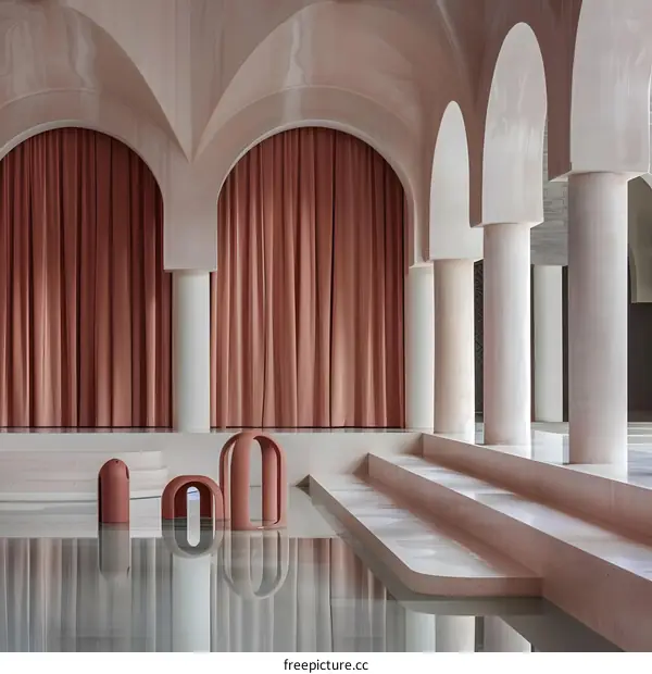 Modern Minimalist Architecture with Pool and Columns