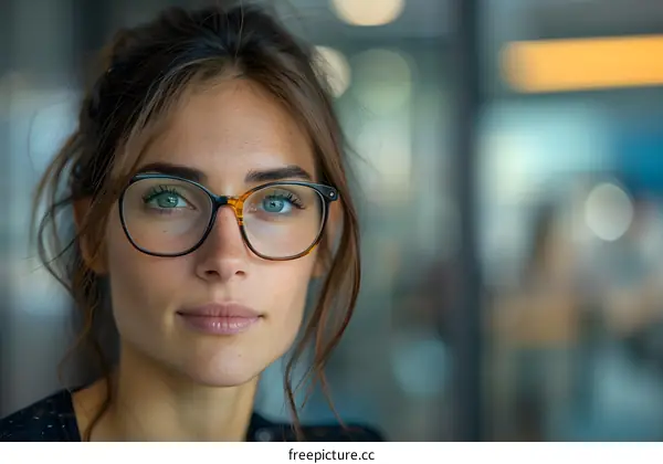 Portrait of a Young Woman with Glasses Looking at the Camera