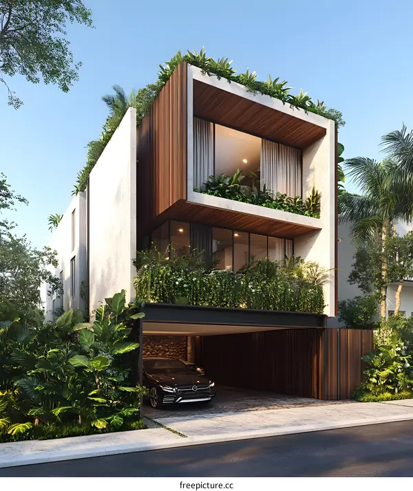 Modern Home Design with Green Roof and Garage