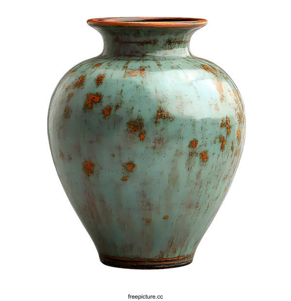 [Transparent Background PNG]Antique Green Ceramic Vase with Rustic Finish