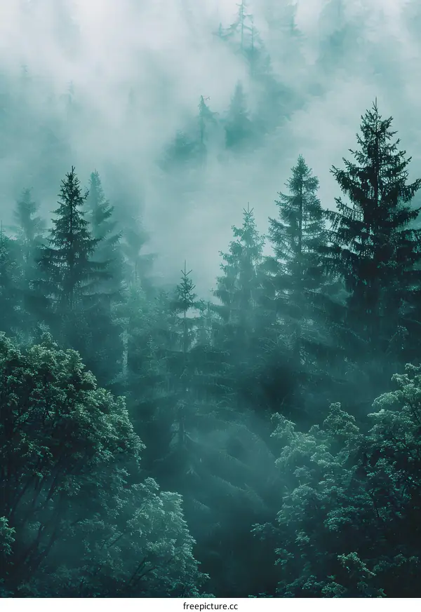 Forest Foggy Morning Green Trees Mist