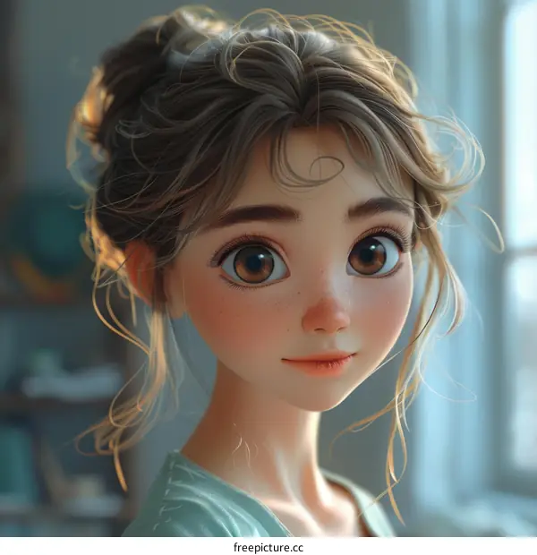 An illustration of a beautiful girl with brown hair and brown eyes