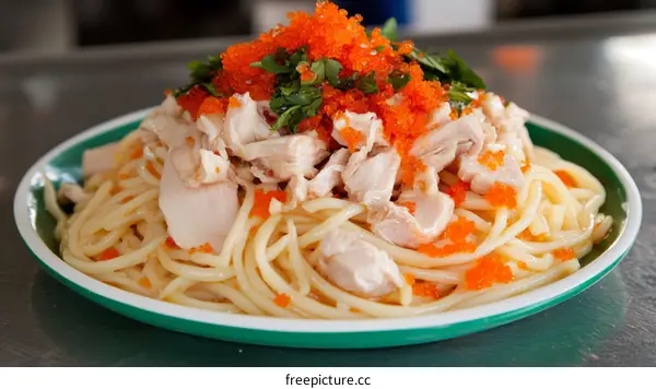 Delicious Chicken and Salmon Roe Spaghetti Dish