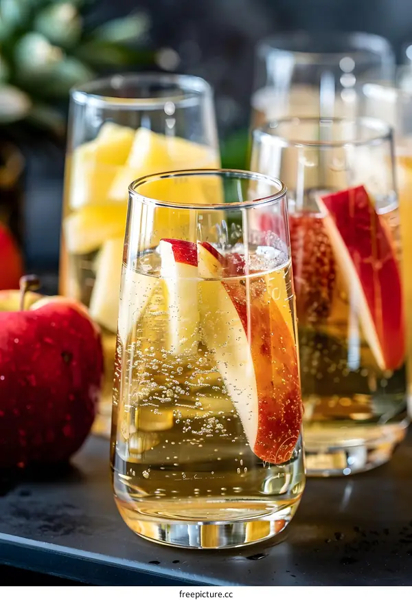 Sparkling Apple Cider with Fresh Apple Slices
