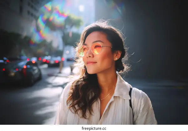 Asian Woman Outdoors with Trendy Sunglasses