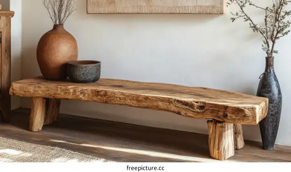 Rustic Wooden Log Bench in a Modern Interior