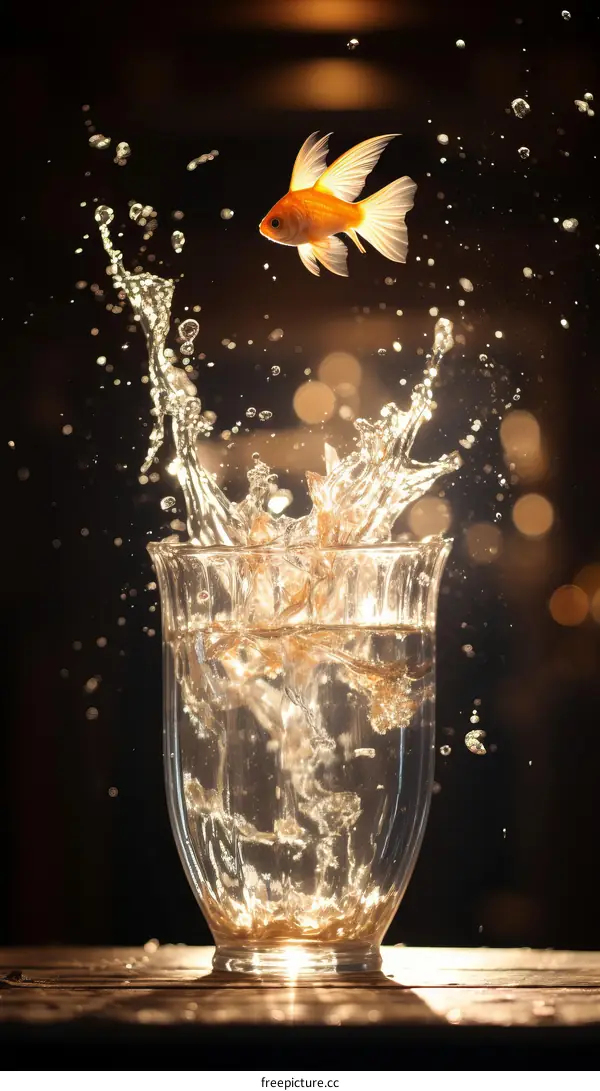 Goldfish Leaping Out of a Glass of Water