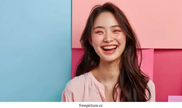 Smiling Asian Woman with Pink Background