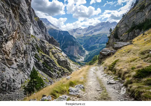 Mountain Hiking Trail with View of a Valley