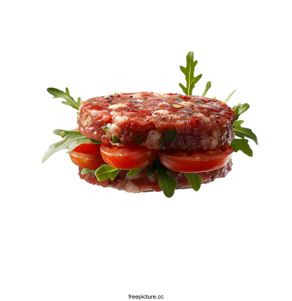 [Transparent Background PNG]raw hamburger with tomato and lettuce