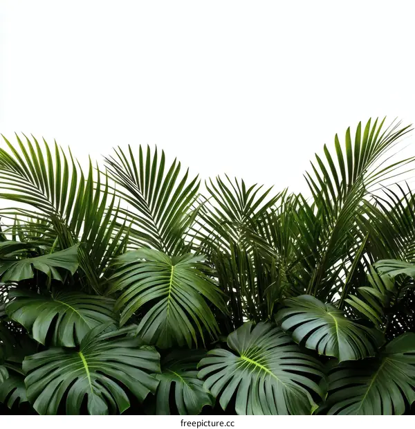 Tropical Leaves Border on White Background