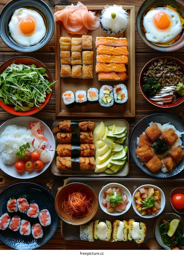 A delicious and healthy Japanese meal with a variety of dishes