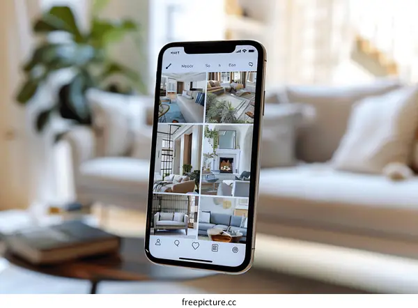 Mobile Phone Displaying Interior Design Photos on Social Media App